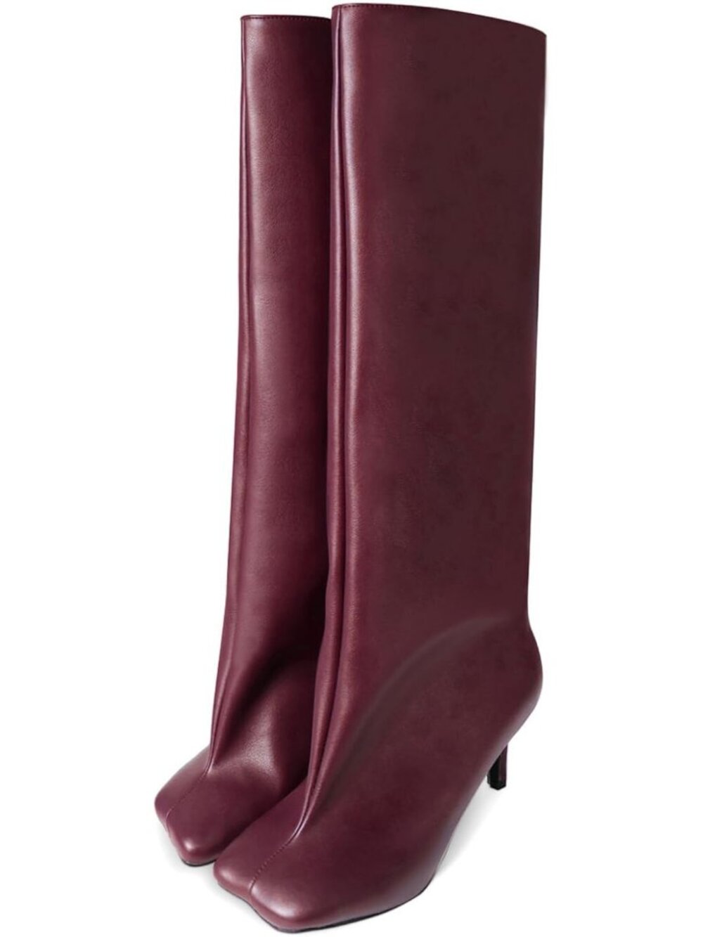 Women's Black Pu Polyurethane Wide Calf Tall Stiletto Heels Knee High Boots